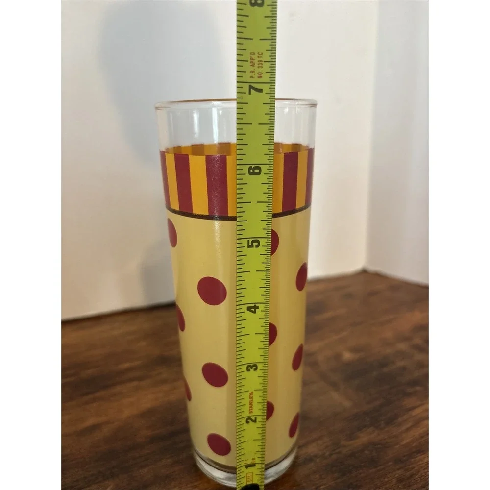 Set 2 Retro MCM Polka Dot Striped Yellow And Red‎ Drinking Glasses Gail Pittman